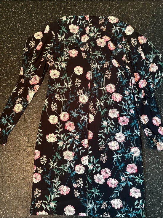American Living Black Long-Sleeve Floral Dress with Pink Blooms - Picture 2 of 3